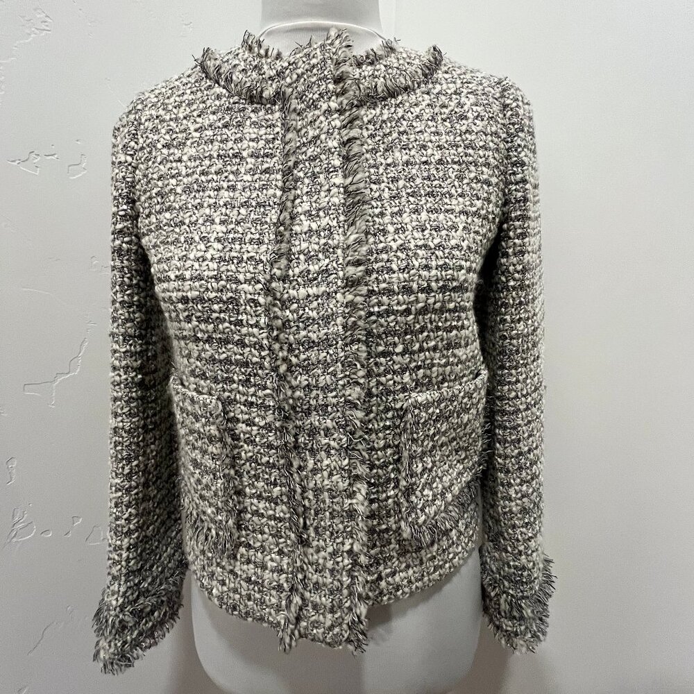 J. Crew Olympia Lady Jacket Metallic Tweed Fringe Trim Size 0 - Picture 5 of 13